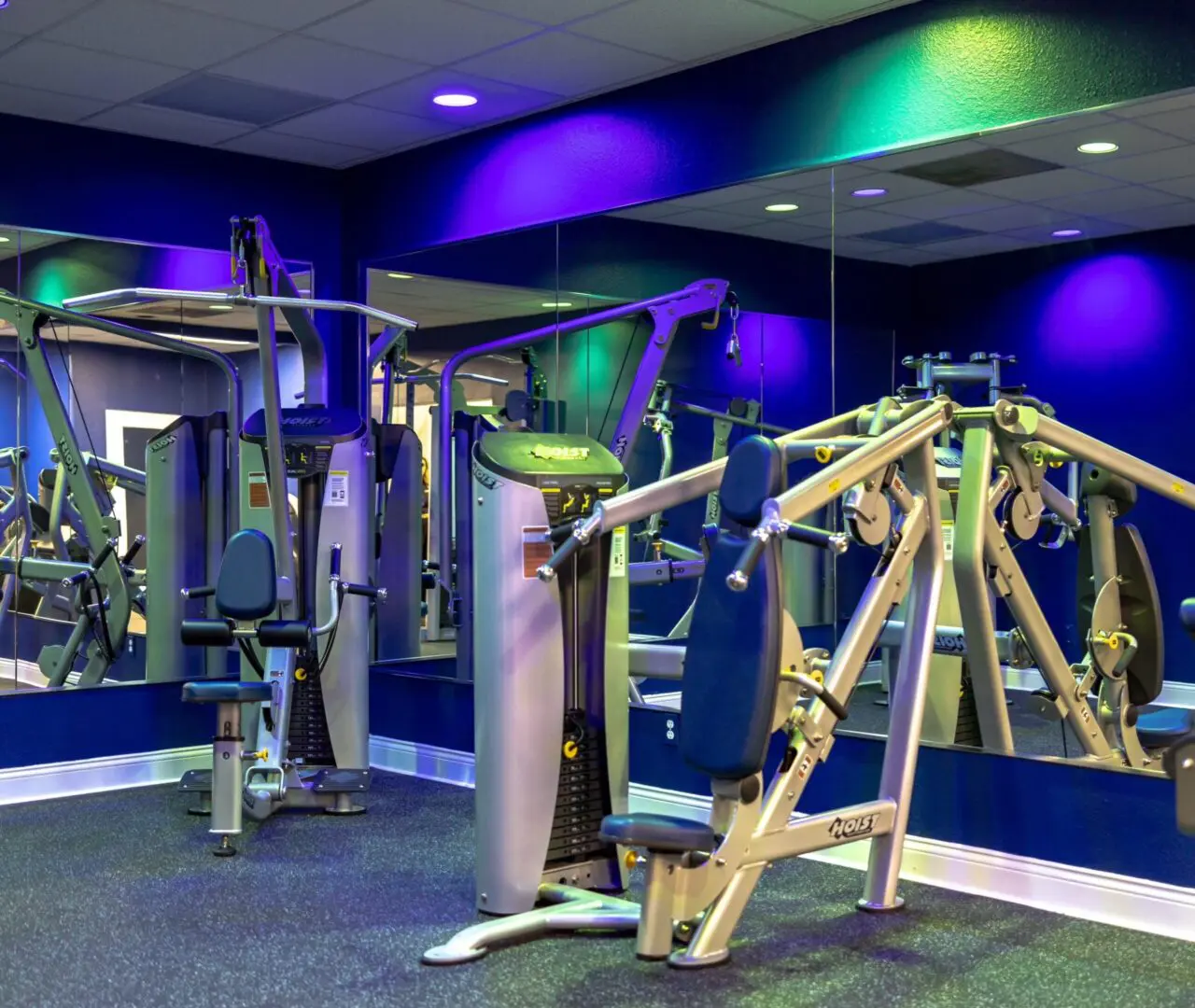 Hoist weight machines in a gym.